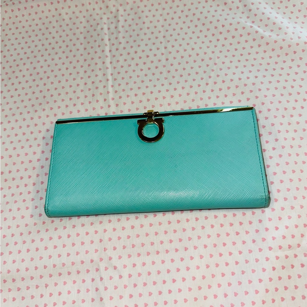 Salvatore Ferragamo Turquoise Wallet with Gold Detail - Picture 11 of 14